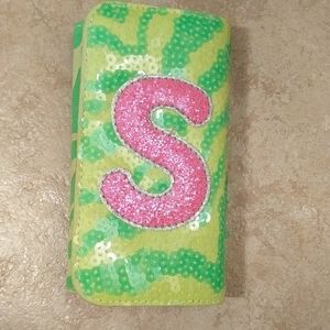 S initial Wallet from Justice in pink & neon green